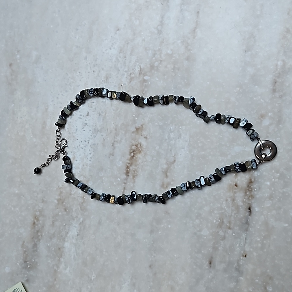 😍Grey Beaded Jasper Nugget Necklace 18-20"😍NWOT